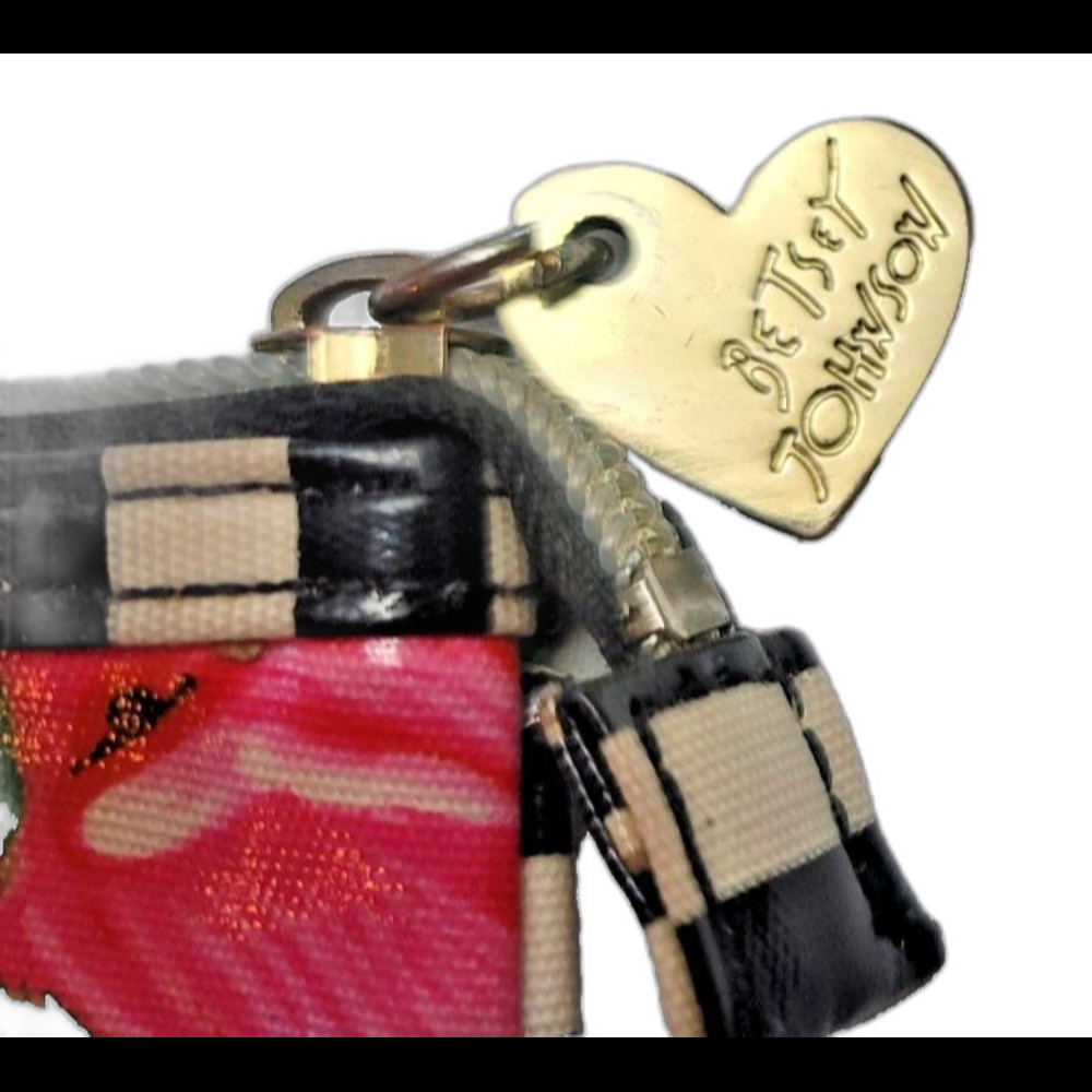 Betsy Johnson Wristlet Bag Roses/Leopard Zip Top Clip Handle - Picture 3 of 5